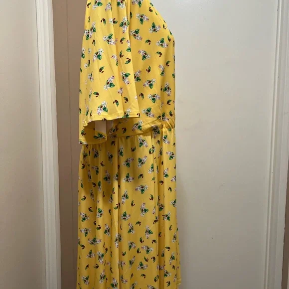 Alexia Admor Oakless Flutter Sleeve Fit & Flare Yellow Ditzy Floral Dress XL NWT - Picture 5 of 10